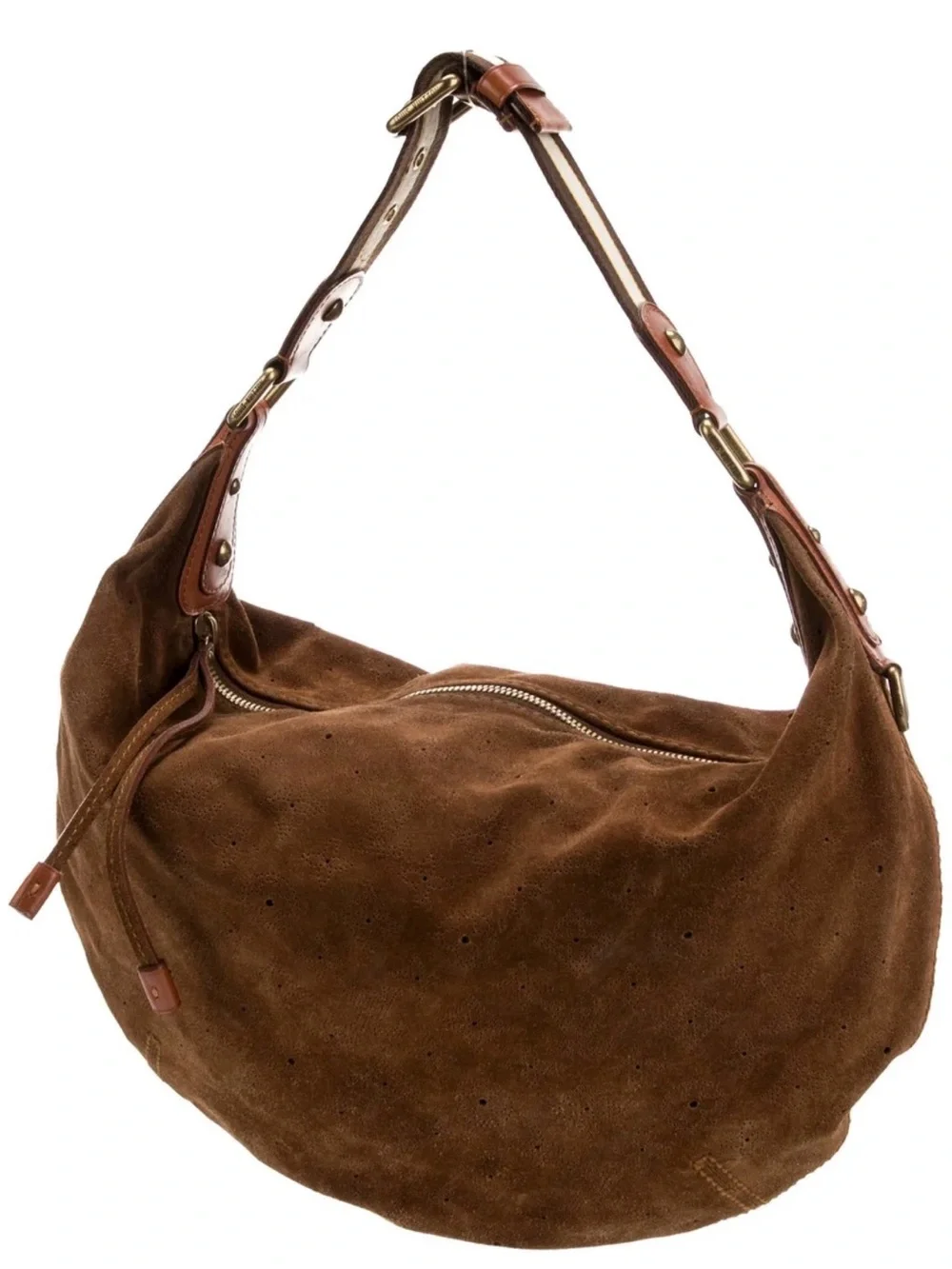 Louis Vuitton Dark Brown Suede Monogram Hobo Bag Vintage